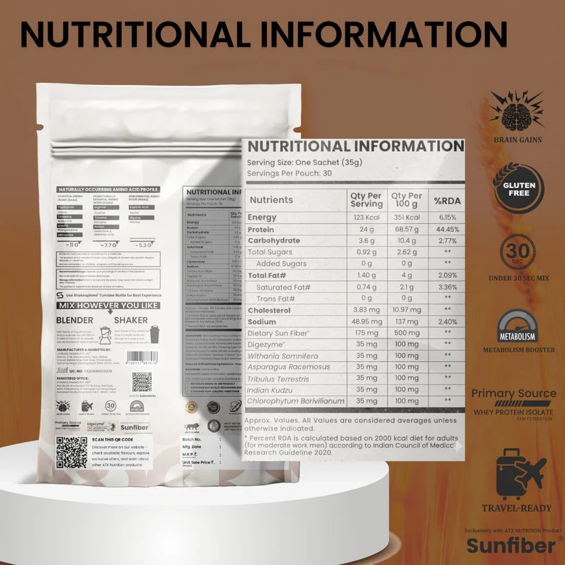 ATX Whey Chocolate Chips | 525 GM | ISOLATE + CONCENTRATE + HYDROLYSATE | 15 SACHETS