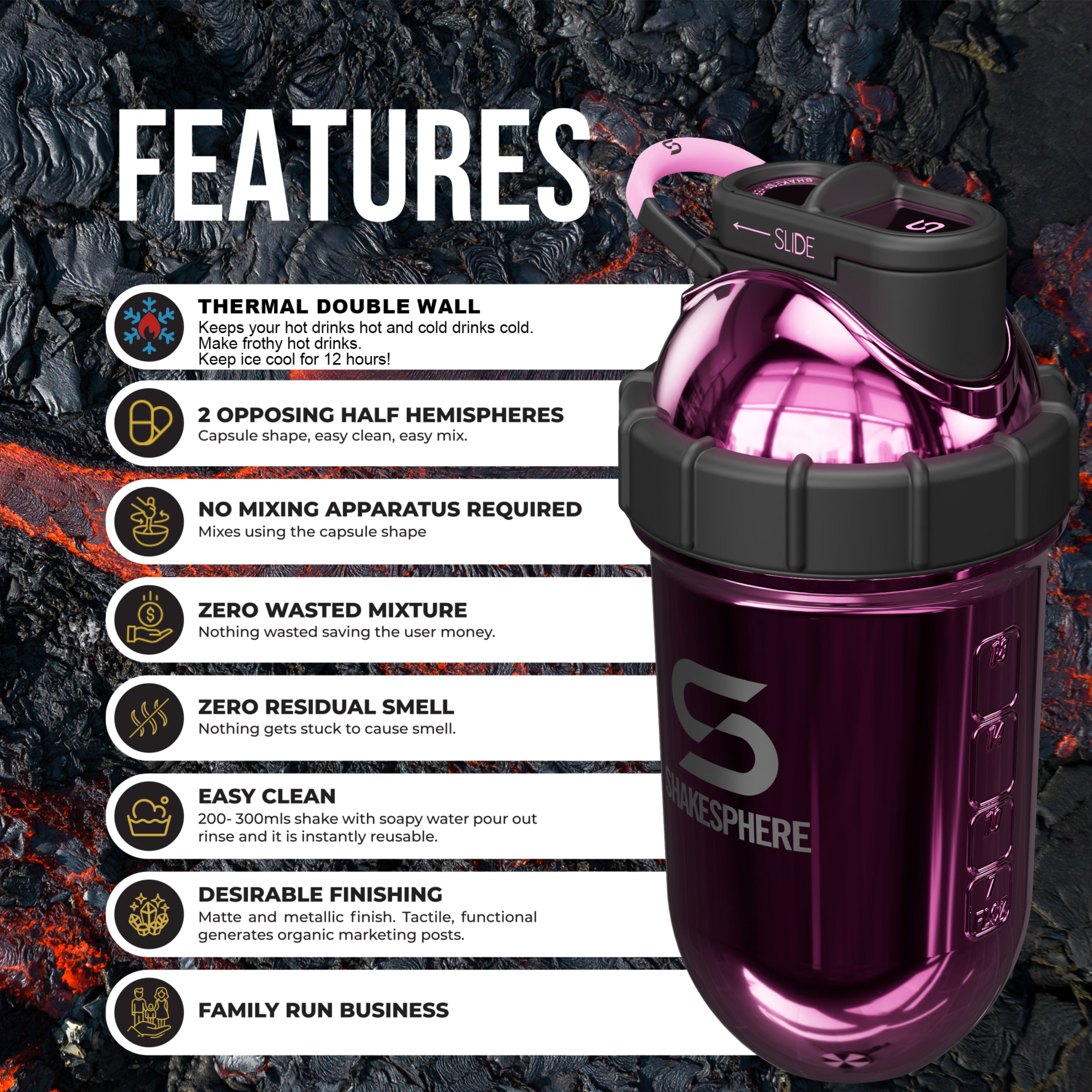 ShakeSphere Tumbler, Steel, Mirrored Pink