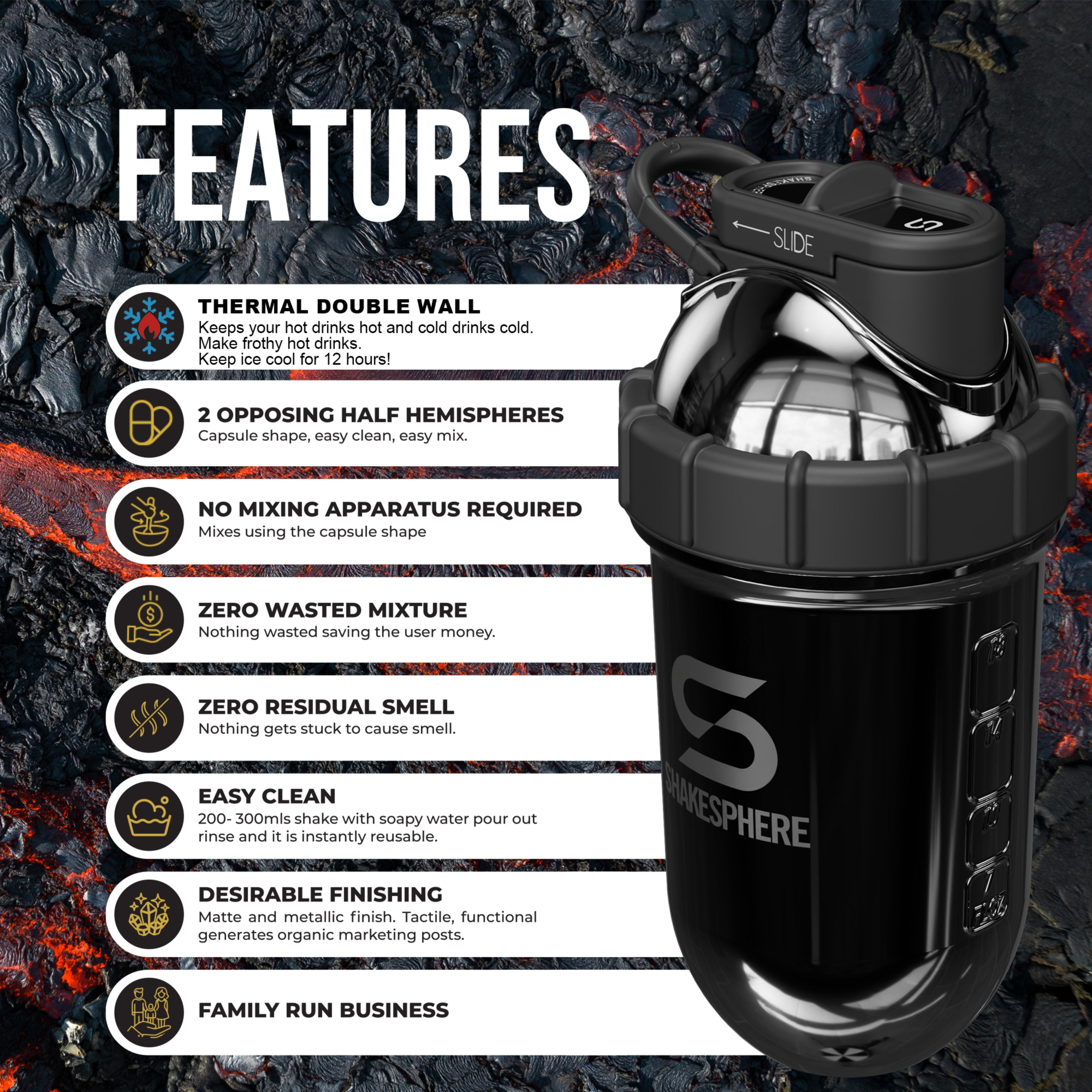 ShakeSphere Tumbler, Steel, Mirrored Black