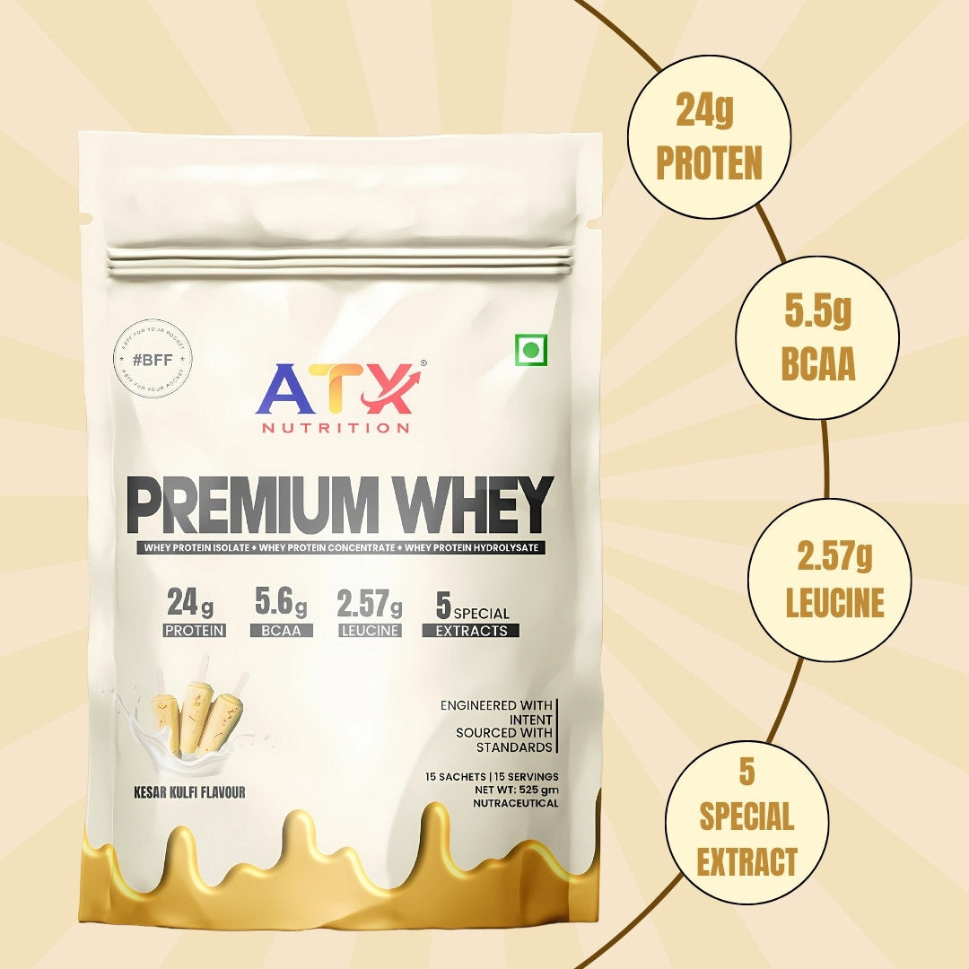 ATX Whey Kesar Kulfi | 525 GM | ISOLATE + CONCENTRATE + HYDROLYSATE | 15 SACHETS
