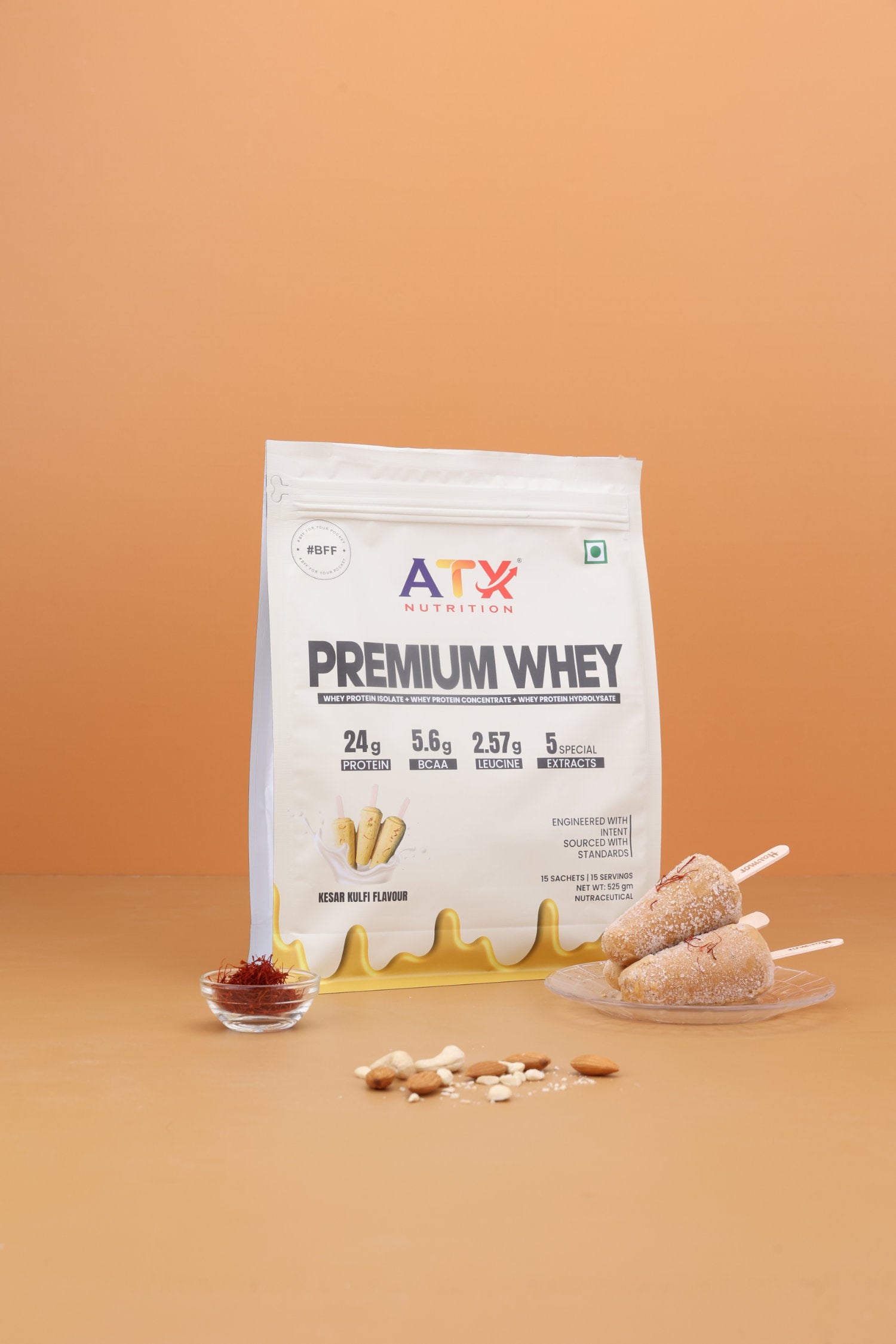 ATX Whey Kesar Kulfi | 525 GM | ISOLATE + CONCENTRATE + HYDROLYSATE | 15 SACHETS