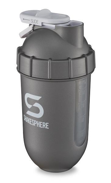 700mls ShakeSphere Tumbler View Gun Metal/White Logo/Clear Window