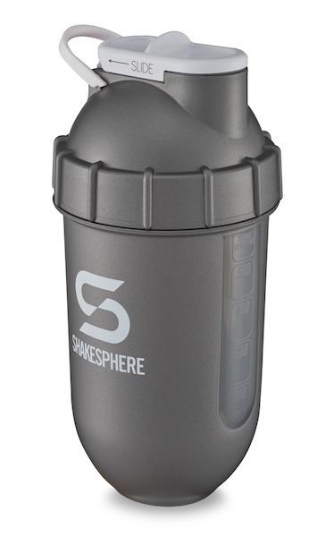 700mls ShakeSphere Tumbler View Gun Metal/White Logo/Clear Window
