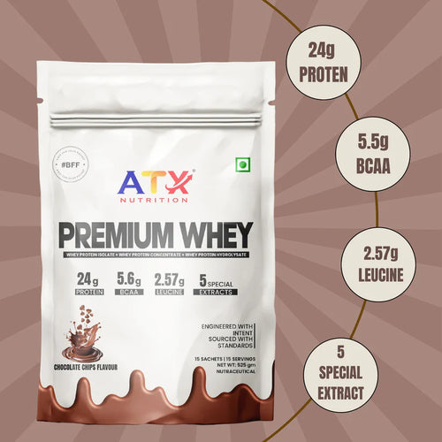 ATX Whey Chocolate Chips | 525 GM | ISOLATE + CONCENTRATE + HYDROLYSATE | 15 SACHETS