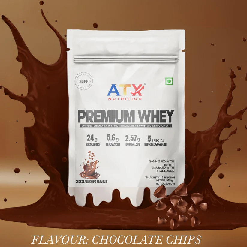 ATX Whey Chocolate Chips | 525 GM | ISOLATE + CONCENTRATE + HYDROLYSATE | 15 SACHETS