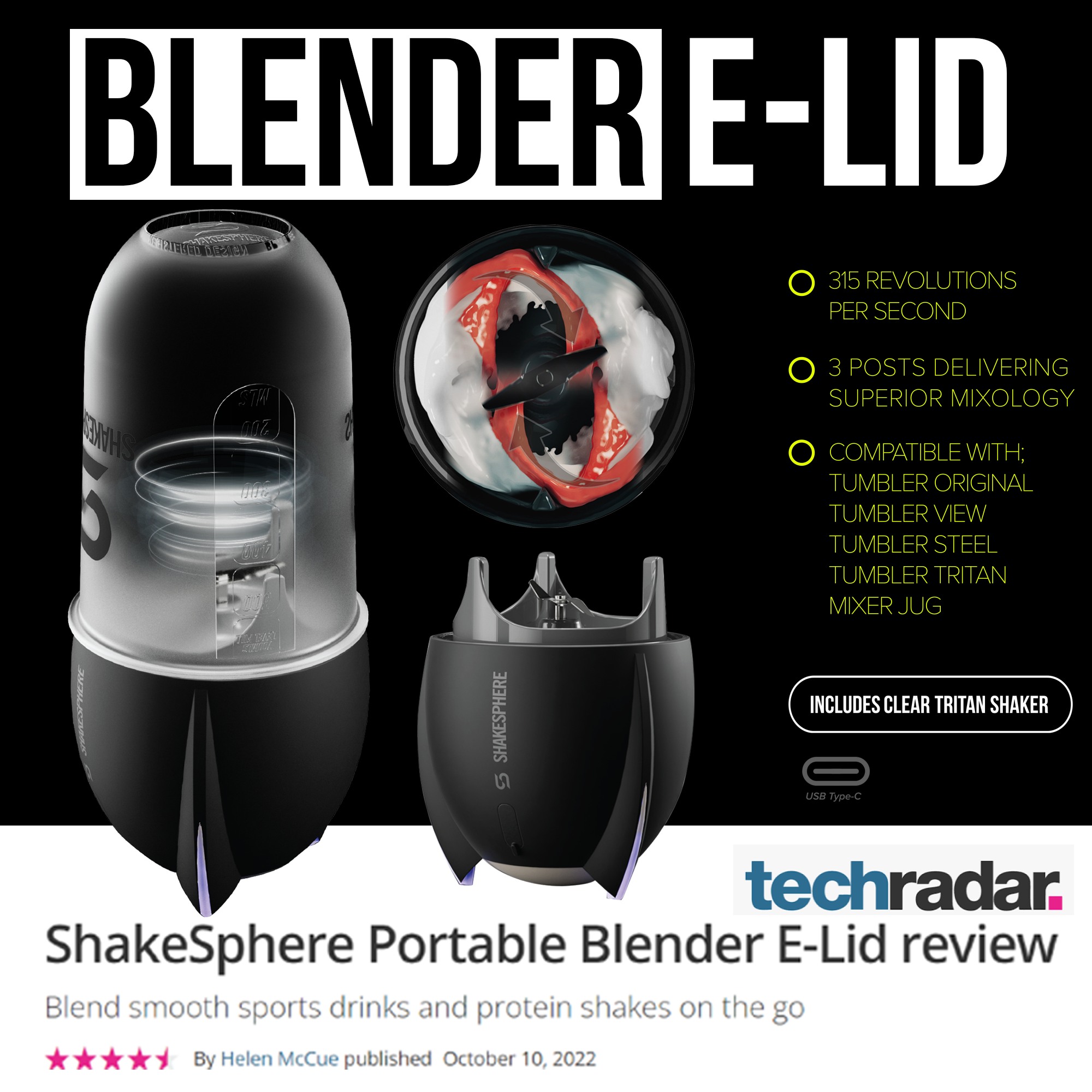 Portable Blender E-Lid Matte Black